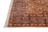 Vintage Persian Kerman carpet corner with ivory floral field and gray palmette border.