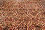 Vintage Kerman carpet's ivory field adorned with burgundy floral sprays and a blue-gray palmette border.