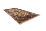 Perspective view of the entire vintage Kerman rug, highlighting its impressive scale and length.