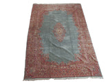 Vintage Kerman carpet, powder blue, floral medallion, thousand flower borders, 12'6