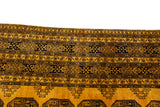 Saffron yellow, charcoal, and oxidized silver floral gul and diamond motifs on Daulatabad rug.