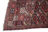 Intact side cord selvage and geometric diamond medallions on a fine antique Beshir collector carpet.