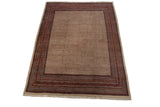 Vintage Mir Sarouk carpet with ivory field, allover diminutive boteh pattern, and red borders.