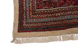Vintage Mir Sarouk rug corner showing ivory fringe, intact selvage, red, blue border.