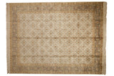 Vintage Agra carpet with diamond floral lattice and Herati border in ivory, dusty gold, and oxidized green, 8'11