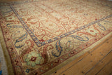 High luster wool pile on a vintage Indian carpet with a scrolling palmette border.
