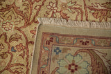 Hand-knotted construction of a vintage Indian carpet, showing the back weave, fringe, and secure selvage.