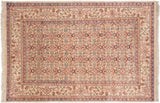 Intricate Herati and samovar patterns on a vintage Indian Mahal carpet with beige field.