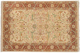 Vintage Indian Bijar design carpet, ivory field with classic floral arabesques, terra cotta border, 6x9.