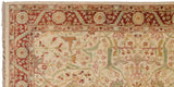 Ivory field with celadon, terra cotta, saffron blossoms and meandering vines.