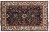 Vintage Indian Sultanabad carpet, navy floral field, ivory border, lustrous wool, 6'1