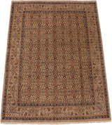 Traditional Indian Mahal carpet border, intricate Herati and samovar motifs in beige and blue.