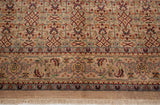 Vintage Indian Mahal border, partial Herati and samovar motifs in beige, red, blue, green tones, and fringe.