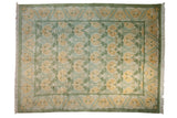 Vintage Indian Arts and Crafts carpet, sea foam green, saffron floral palmettes and vine border, 8'10