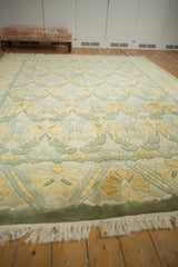 Embossed floral palmette design in sea foam green, saffron yellow, and pale blue.