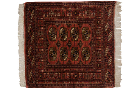 3x3.5 Vintage Fine Bokhara Square Rug // ONH Item mc001980