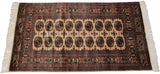 Full, even pile and high sheen on a finely woven vintage Bokhara hand-knotted rug.