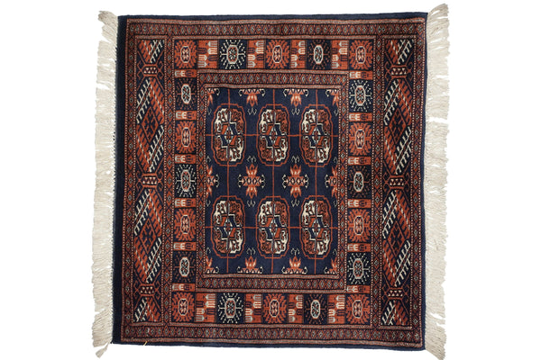 2.5x2.5 Vintage Fine Bokhara Square Rug Mat // ONH Item mc002021
