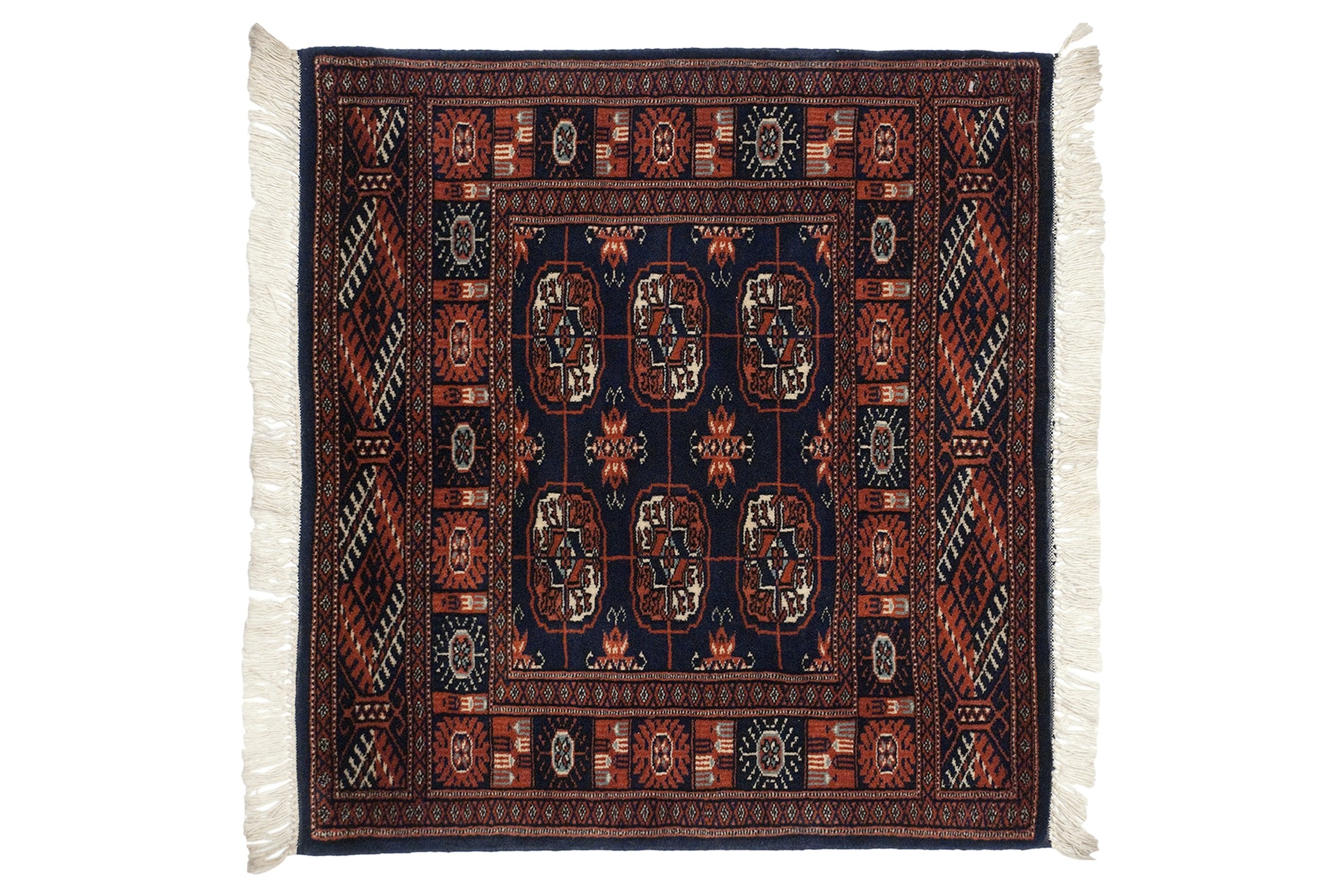 2.5x2.5 Vintage Fine Bokhara Square Rug Mat // ONH Item mc002021 Image 1