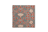 New Indian Samarkand design square rug with a textured floral pattern in red and ivory on silver.