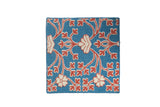 Indian Samarkand design rug with red and ivory scrolling floral pile on a sky blue flatweave.
