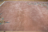 Plush pile in pale dusty rose with subtle abrashes on a vintage Japanese Art Deco rug.