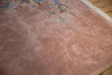 Plush dusty rose pile, ornate Japanese Art Deco foliage, and fringe detail.