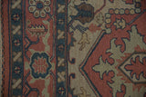 Tea washed madder red, dusty teal, and beige vinery detail on vintage Soumac carpet.