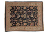 Charcoal navy vintage Indian Sultanabad Soumac carpet, expressive floral vinery, heavy abrashes, 8'2