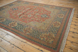 Indian Serapi Soumac carpet showing dusty teal arabesques, pawn motif, and Turtle Samovar border.