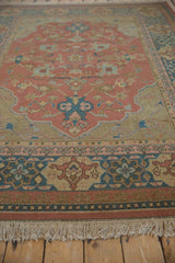 Vintage Indian Serapi Soumac carpet fringe with madder root rust and dusty teal border.