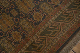 Vintage Agra Soumac carpet detail: madder wave border, floral cartouche field, beige fringe.