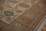Vintage Indian Sultanabad Soumac carpet, main border's floral arabesque and cartouche motifs.
