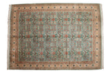 Vintage hand-knotted Indian Shirvan carpet, dusty powder blue, Perpedil rams horn motifs, red and ivory.