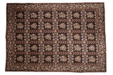 Vintage Chainstitch carpet, dark chocolate brown with dusty floral trellis, 9'9