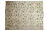 Vintage Chainstitch Carpet, allover curvilinear floral design on ivory with green, mauve, blue.