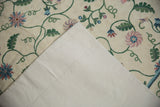 Vintage chainstitch floral and vine pattern with spiraling texture, alongside cotton canvas backing.