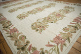 Curvilinear chainstitch floral pattern featuring dusty rose, olive, and ivory hues.