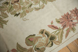 Ivory chainstitch carpet detail with curvilinear floral sprays in dusty rose and olive.