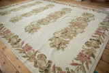 Detailed chainstitch weave with curvilinear floral sprays in dusty rose, olive, and ivory.