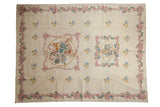 Vintage Chainstitch carpet, ivory with pink ribbons and multi-color florals, 8'11