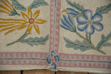 Vintage Chainstitch Carpet showing a curvilinear blue floral motif and pink rhythmic border.