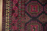 Fuchsia, charcoal, and beige multi-tiered borders with intact selvage on a vintage Daulatabad rug.