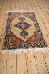 Full perspective view of a vintage Armenian Serab rug highlighting its geometric medallion.