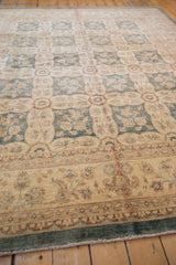 Peshawar carpet side cord selvage, dusty teal, wheat, and copper palmette border.