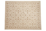 Contemporary hand-woven Indian Soumac carpet: ivory, beige Rococo floral trellis, 8x10.