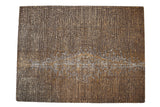 Hand knotted Indian Abstract carpet, chocolate brown, gold, ivory square pattern, central shift, 8'11