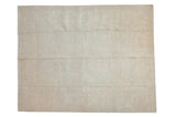 Hand-knotted Peshawar carpet with subtle palmette and lotus patterns in pale seafoam and ivory, 7'10