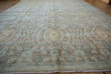 Peshawar Carpet border, fringe, Aubusson-inspired cameo medallions in pale blue and saffron.