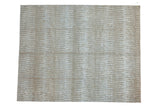 Lustrous hand knotted Pakistani Contemporary rug, silver and powder blue vertical abstract pattern, 8x10.